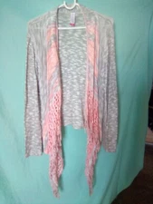 Sweater Shawl, Mid Length, Peach And Grey, Size XL