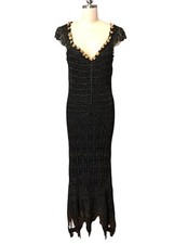VTG 90  s Y2K Crochet Net Maxi Dress Whimsigoth Fairy Grunge Event Shimmer Sz L