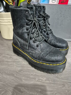 Dr Martens Jadon Black Glitter Quad Platform Chunky Boots Uk