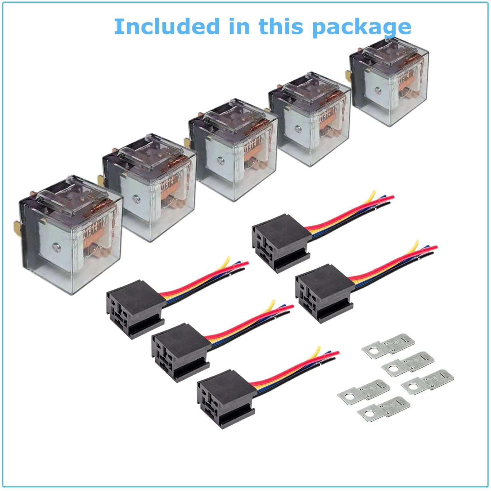 5PCS 12V Car Audio Relay Switch Harness 40 Amp Clear 14AWG Wire 5PIN