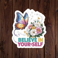 Mental health awareness sticker vinyl decal believe in yourself butterfly floral