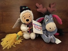 Disney Store - Mini Bean Bag Plush - Snowman Pooh 8" and Reindeer Eeyore 9"