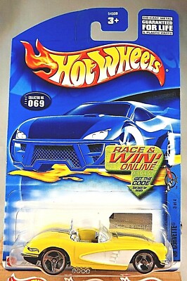 2002 Hot Wheels #69 Corvette Series 3/4 '58 CORVETTE Yellow w/Chrome 3 Spokes