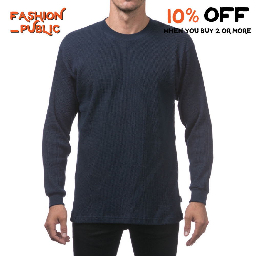 PROCLUB PRO CLUB MEN'S HEAVYWEIGHT THERMAL LONG SLEEVE T SHIRT CASUAL WAFFLE TEE - Picture 4 of 23