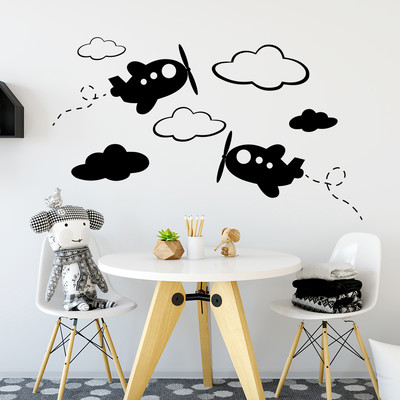 Airplane Wall Decal Cloud Vinyl Plane Sticker Nursery Boy Room Decor ...