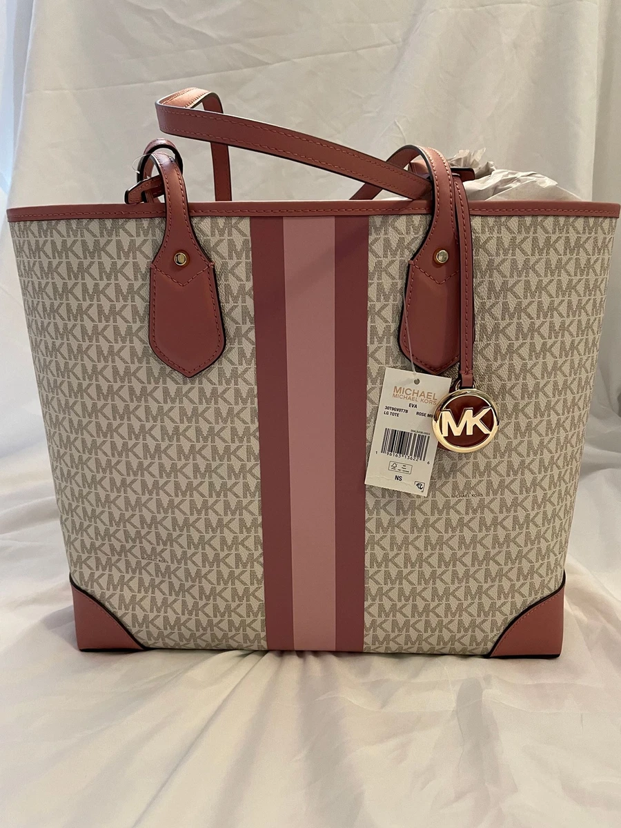 Michael Kors, Bags, New Michael Kors Eva Large Signature Logo Stripe Tote  Bag