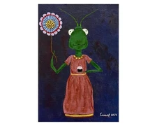 Original Acrylic  Painting on slim canvas, Grasshopper go to the party.