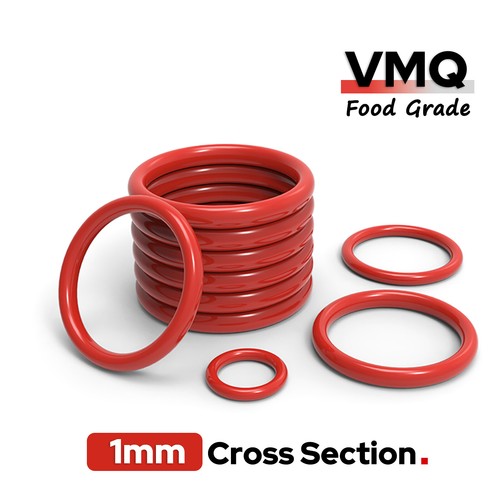 Food Grade O-Ring 1mm Cross Section Red Silicone Rubber O Rings 3mm-44mm ID - Picture 1 of 4