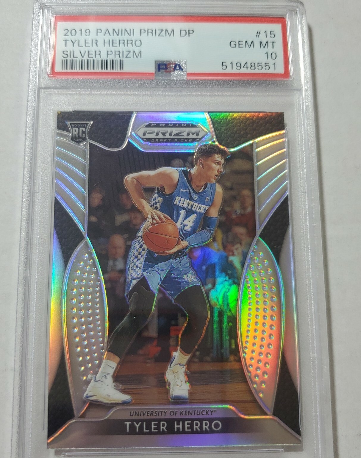 2019 Panini Prizm Draft Picks #15 Tyler Herro Rookie  RC Silver Prizm PSA 10