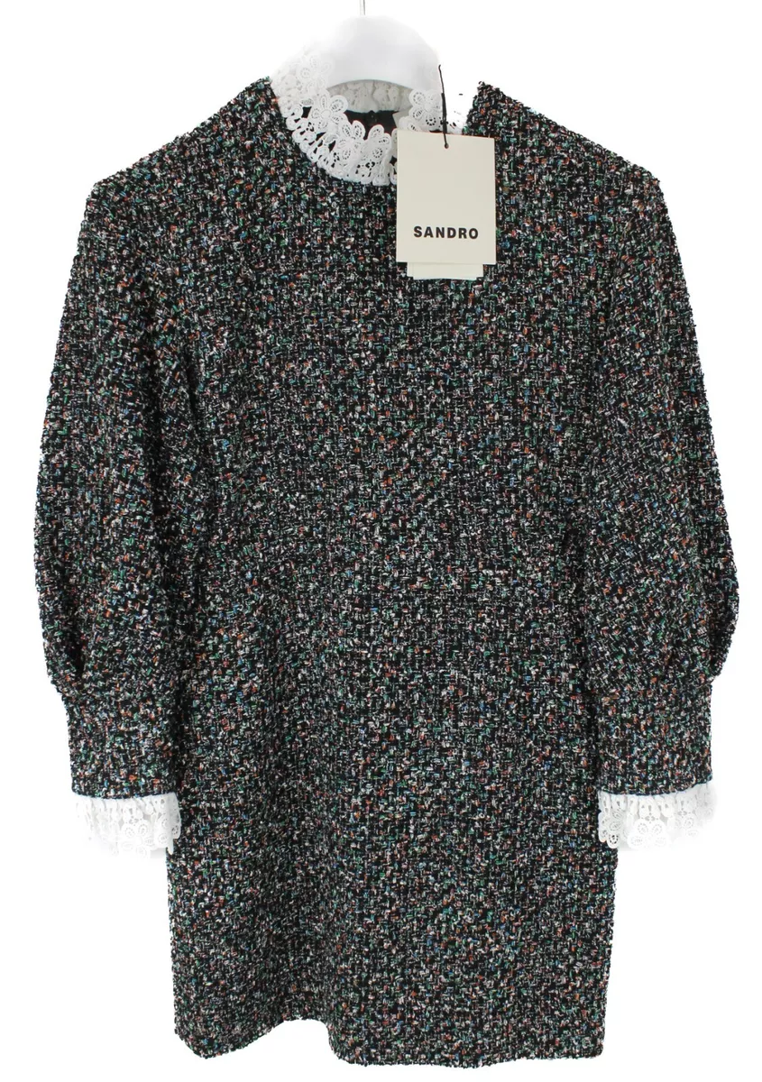 SANDRO Yseult Dress Women s EU 38 Lace Trim Tweed Mini