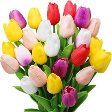 28Pcs Multicolor Flowers Artificial Tulip Stems Real Feel PU Tulips for Easter S