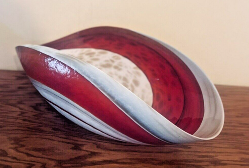 VTG Murano Art Glass 21" Centerpiece Seashell Vase Iridescent Red Folded Unique - Picture 4 of 19
