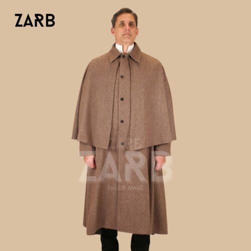 Men's Brown Inverness Cape Coat | Sherlock Holmes Style Victorian Wool Cloak - Picture 2 of 8