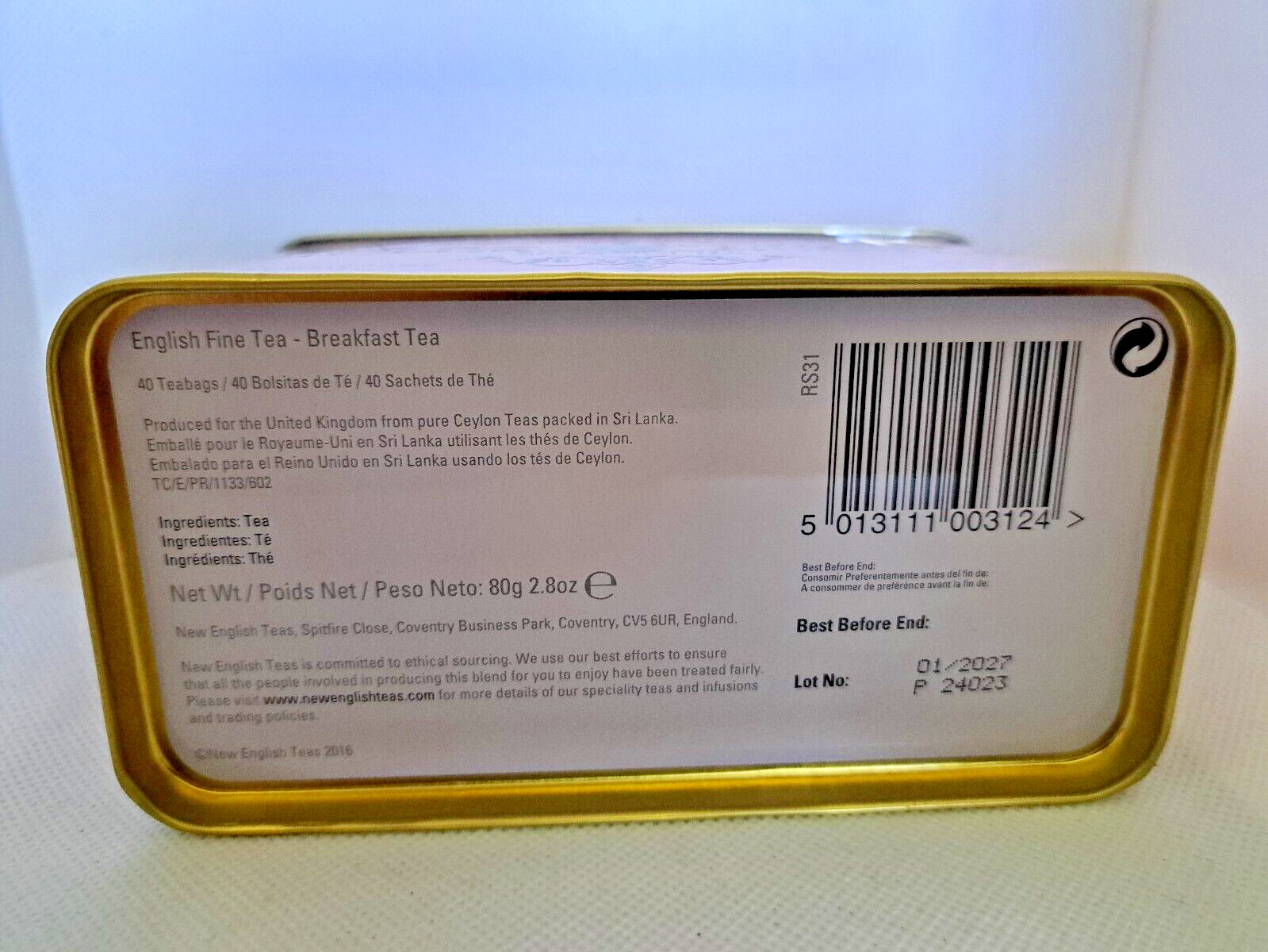 New English Teas Fine English Breakfast Tea 40 Teabags Early Bird Tin Gift Box