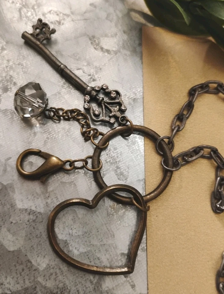 JEWEL KADE 32” Chain Necklace w/Heart, Crystal, Key Charms Pendants, JK! - Image 2 of 4