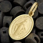 18k Solid Yellow GOLD Miraculous Virgin Mother Blessed Mary Pendant Medal Italy