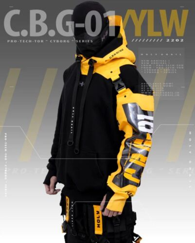 Sudadera con capucha de forro polar resistente para hombre Techwear Yellow... - Imagen 1 de 15