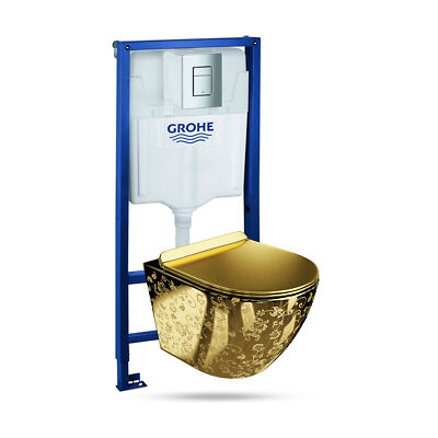 Vorwandelement Solido + Wand WC Sofi Slim Golden Eye + Verchromter Knopf Set