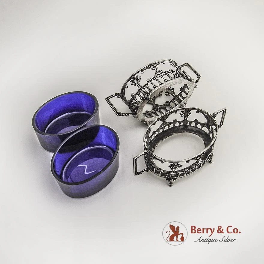 Forros de cobalto com sais abertos querubim revival clássico 800 prata Hanau 1890 - Imagem 2 de 3