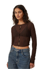 Cotton:On Women's Vanessa Long Sleeve Top Blouse BROWN Size Medium NEW WITH TAGS