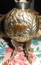 Antique Alpaca Silver & Copper Yerba Mate Cup Horse Bird Repousse Footed 5 1/2"