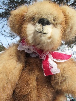 VINTAGE REAL FUR TEDDY BEAR ARTIST APRIL R OOAK SOFT MINK DOLL HONEY CARMEL 8''