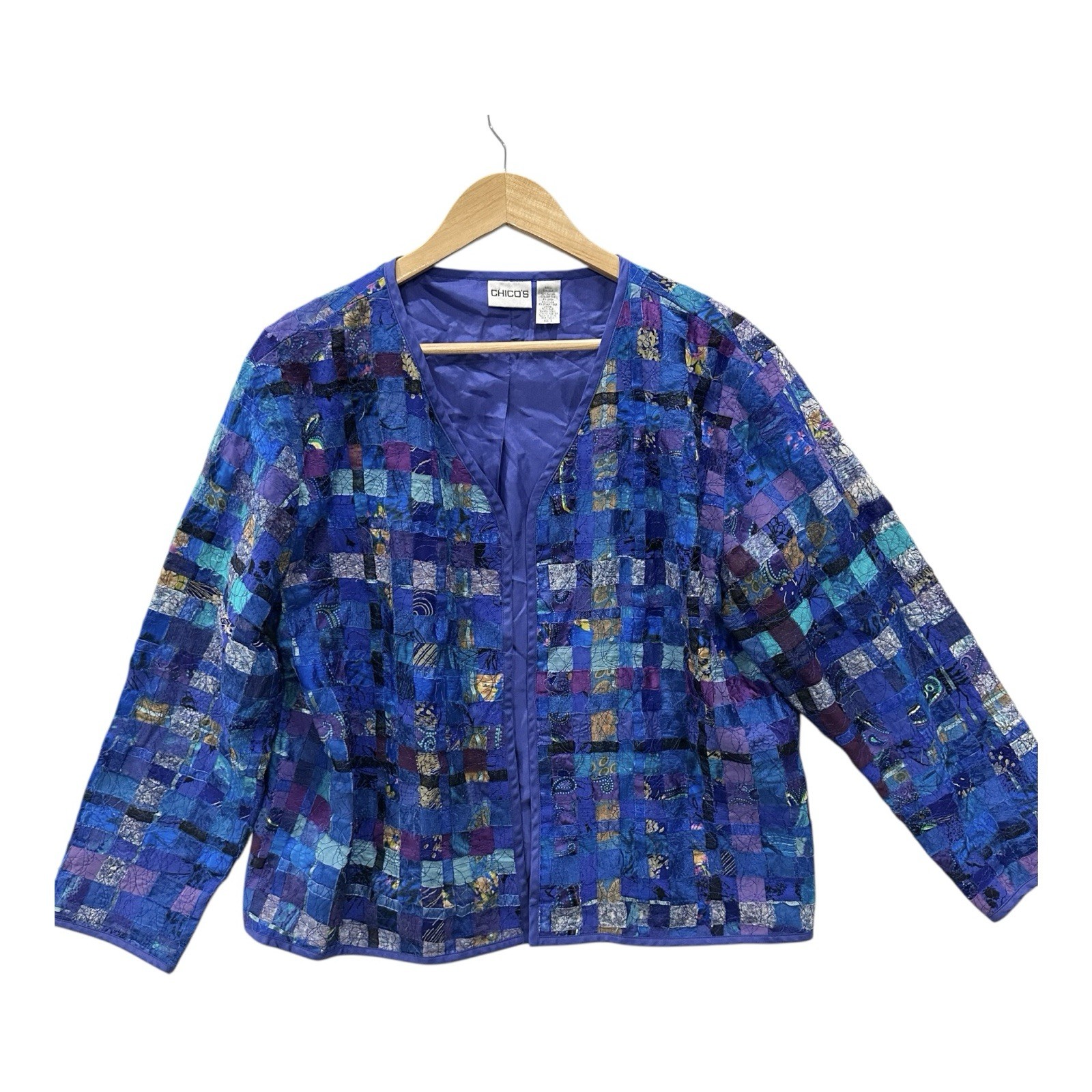 Chicos Womens L Open Front Patchwork Jacket Sz 2 … - image 1