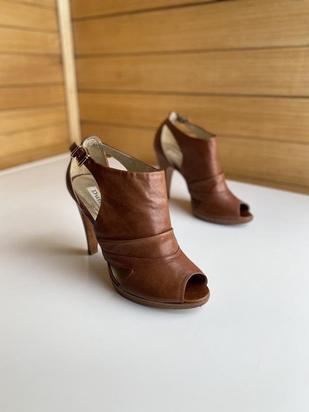 Women Dune Heels Brown Leather 38 #3OZB