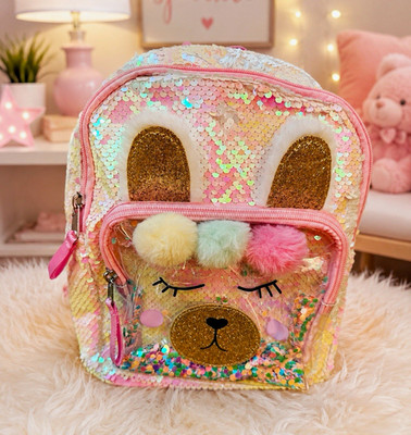 Cat & Jack Girls Mini Llama Sequin Glitter Backpack Pink Iridescent Zip Pockets