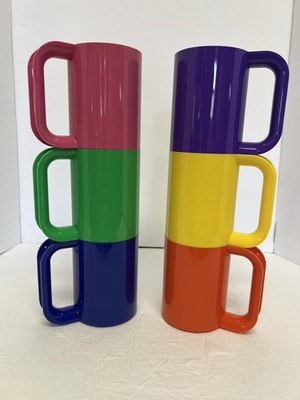 Vtg NOS Heller Maxmug 6 Piece Rainbow Massimo Vignelli Melamine Stackable MCM