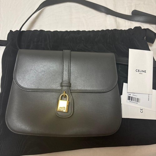 CELINE Taboo Medium Shoulder Bag Gray Leather Women's Used From Japan