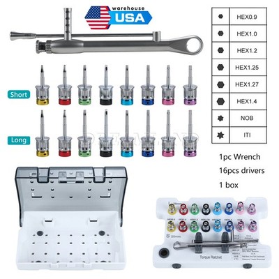 Dental Implant Prosthetic Kit Universal Wrench 16 Pcs screwdriver with Box OR