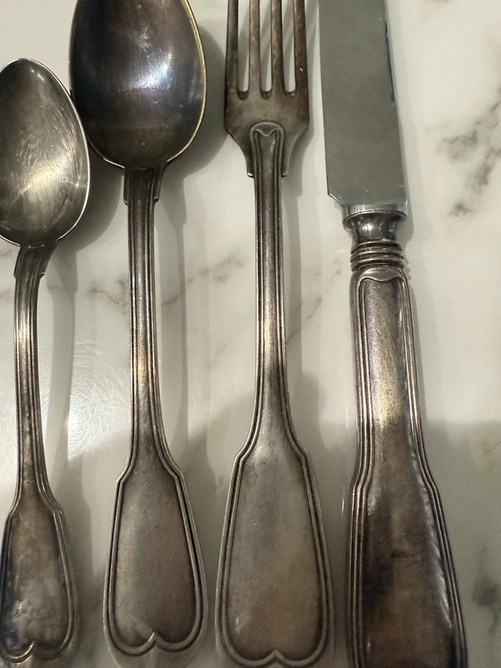 4 piezas Cena Buccellati Nantucket Cena Tamaño Plateado Set Italia Casi Nuevo Foto 3 de 4