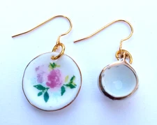 Pink Rose Pattern 3-D Miniature Porcelain Tea Set Cup and Saucer Earrings