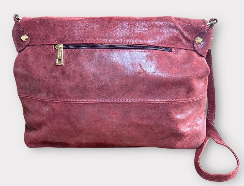 Tuscany Leather Antiqued Brushed Calfskin Suede Shoulder Bag Purse Red Italy GUC - Image 3 of 4