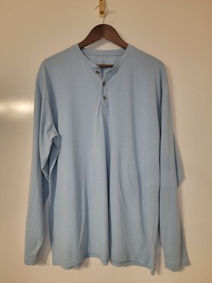 Real Essentials Shirt Mens 2X-Large Blue Henley Long Sleeve Crew Neck Buttons