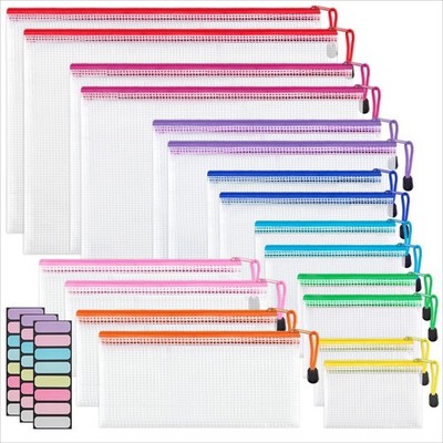 18 Pack Mesh Zipper Pouch Bags Waterproof 8 Sizes Travel Organizer Set
