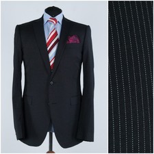 Mens TIGER OF SWEDEN Blazer UK 42L Business Striped Black Wool Sport Coat Jacket