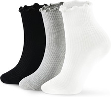 8 Pairs Frilly Socks Women,Ruffle Socks for Girl Women,Solid Color Lettuce Edge