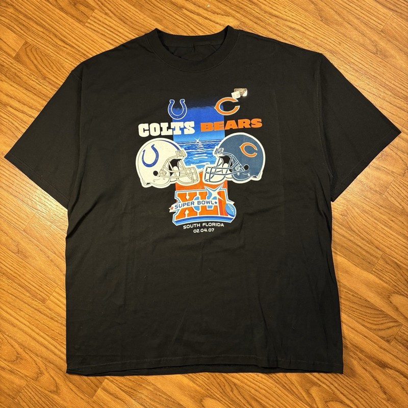 Vintage 2007 Super Bowl XLI Colts vs Bears NFL Graphic T Shirt 2XL Black Miami