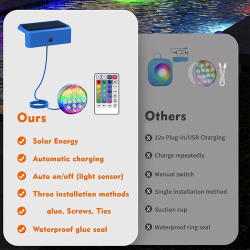 Solar Pool Light IP67 Waterproof Pool Light Color Underwater Pool Light↕ - Picture 17 of 18