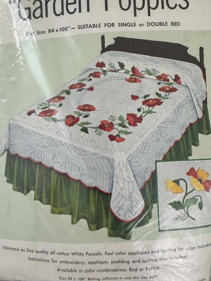 8971 Bucilla GARDEN POPPIES Applique Quilt Pattern 84x100 Size Twin Double New - Image 2 of 4