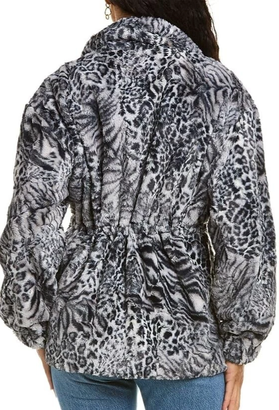 $445 JOHNNY WAS Tamanho G JAQUETA COM CORDÃO DE PELE SINTÉTICA FUMÊ LEOPARDO FORRO DE SEDA - Imagem 4 de 4