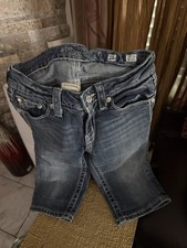 Miss Me Girls Blue Denim Bermuda Shorts Size 16 Floral Pattern Pockets