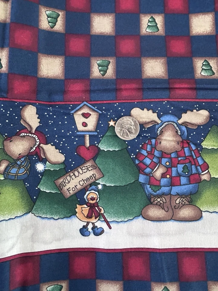 Vintage 1998 Daisy Kingdom Northwoods Double Border Christmas Fabric Moose 42" - Image 3 of 4