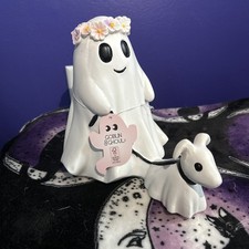 NEW Goblin And Ghoul Ghost Girl Walking Dog Halloween Figurine Spooky Boo Decor