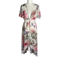 Fashion Nova Madeline Floral Kimono Dress Ivory XS Sheer White Lace Waistband