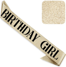 Birthday Girl Sash - Glitter  Black Foil - Gold Glitter, Happy Birthday Sash fo