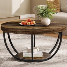 Tribesigns Round Coffee Table, Industrial 2-Tier Circle Coffee Table With Storag