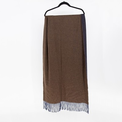 J. McLaughlin 100% Cashmere Felt Texture Fringe Scarf Wrap Shawl Brown Blue